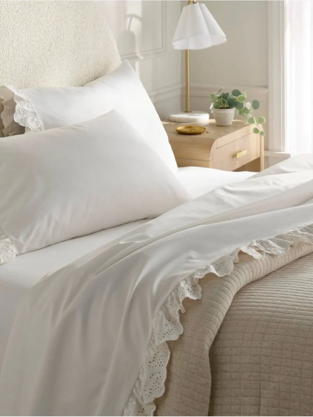 King 400 Thread Count Performance Sheet Set Ivory Eyelet Ruffle Threshold